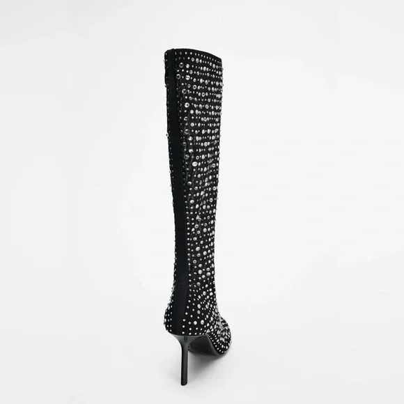 Zara Black Rhinestone Knee-High Boots- Brand New- Size 40- (9) - Picture 2 of 9